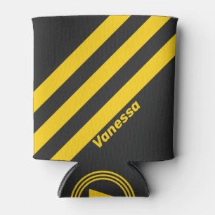 Retro Yellowjacket Three Stripes with Name Can Cooler