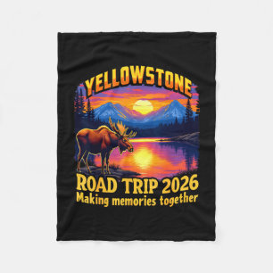 Retro yellowstone road trip 2026 summer vacation fleece blanket
