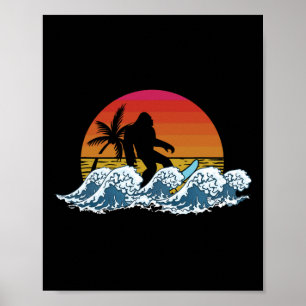 Retro Yeti Sasquatch Bigfoot Surfer Surfing Summer Poster