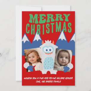 Retro Yeti Whimsical Kids Christmas 2 Photo Holiday Card