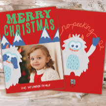 Retro Yeti Whimsical Kids Christmas Photo