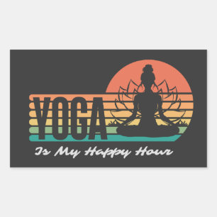 Retro Yoga Funny Saying Yoga Is My Happy Hour Rectangular Sticker