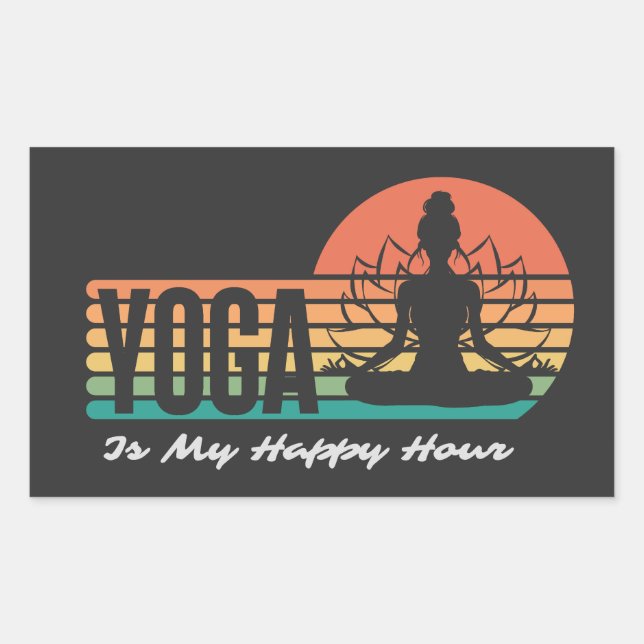 Retro Yoga Funny Saying Yoga Is My Happy Hour Rectangular Sticker (Front)