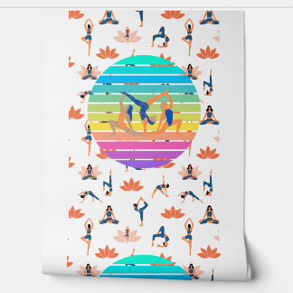 Retro Yoga in Vibrant Flow of Harmonious Colours Wallpaper