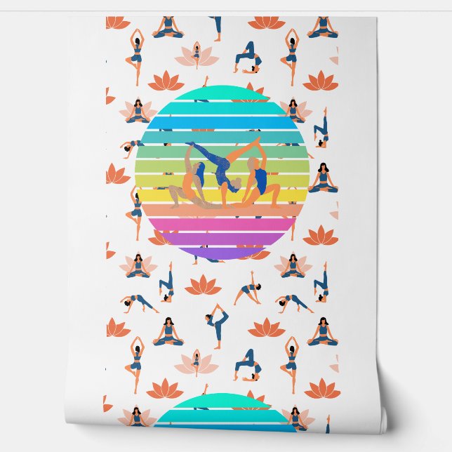 Retro Yoga in Vibrant Flow of Harmonious Colours Wallpaper (Unrolling)