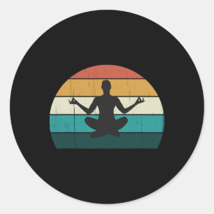 Retro Yoga Pose Vintage Mind Meditation Body Worko Classic Round Sticker