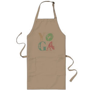 Retro Yoga Typography with Silhouettes of Poses Long Apron