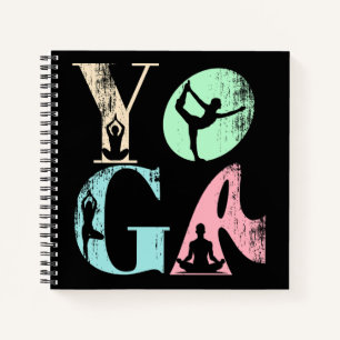 Retro Yoga Typography with Silhouettes of Poses  Notebook