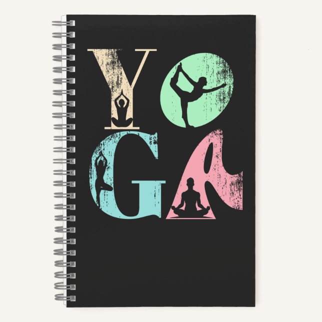 Retro Yoga Typography with Silhouettes of Poses  Notebook (Front)