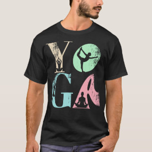 Retro Yoga Typography with Silhouettes of Poses  T-Shirt