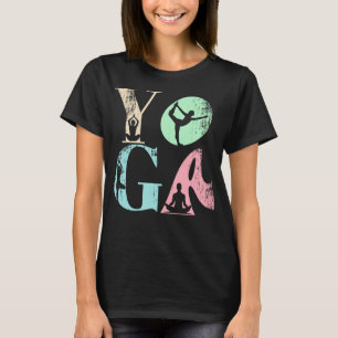 Retro Yoga Typography with Silhouettes of Poses  T-Shirt