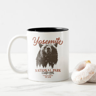 Retro Yosemite National Park California Black Bear Two-Tone Coffee Mug