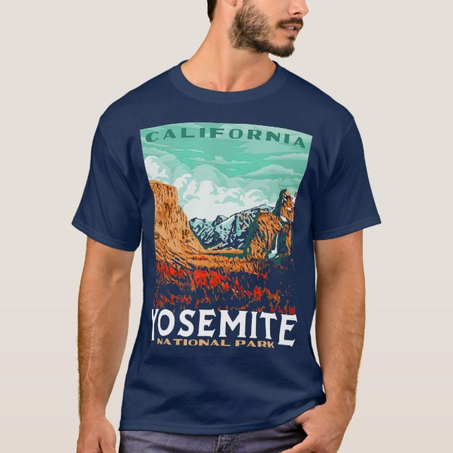 Retro Yosemite National Park Valley WPA Style T-Shirt (Front)