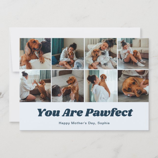 Retro You Are Pawfect Dog Mom 12 Photo Blue Holiday Card (Front)
