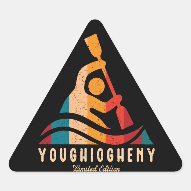 Retro Youghiogheny River Kayaking Triangle Sticker (Front)