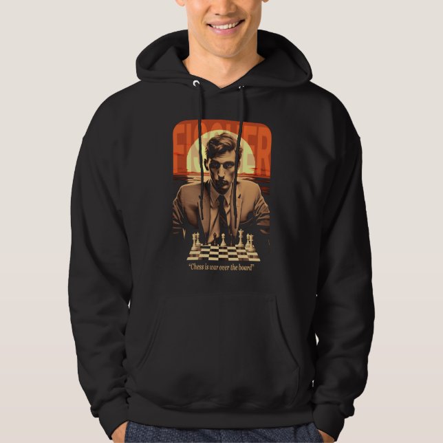 Retro Young Bobby Fischer "Chess is War" Quote Hoodie (Front)