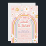 Retro Young Wild and Three Birthday Invitation<br><div class="desc">Young Wild and Three! Retro inspired third birthday invitation with 70's style fonts and colours.</div>
