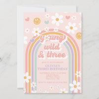 Retro Young Wild and Three Birthday Invitation