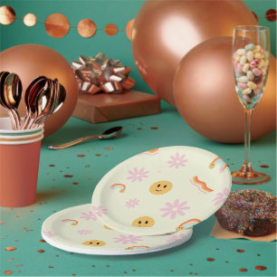 Retro Young Wild and Three Birthday Paper Plate