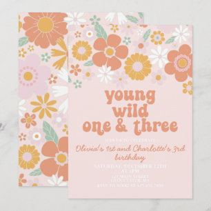 Retro Young Wild One and Three Invitation