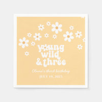 Retro Young Wild three Daisy floral 3rd birthday