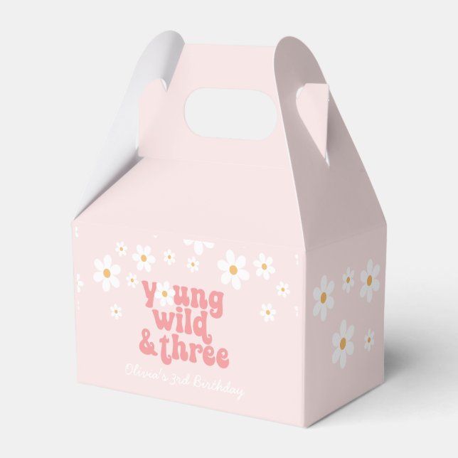 Retro Young Wild Three Pink Daisy Favour Box (Front Side)
