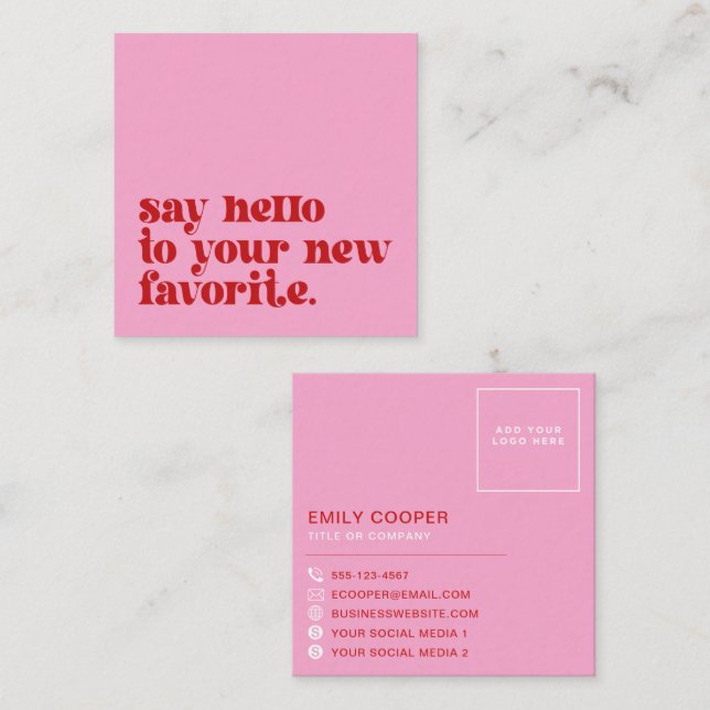 Retro Your New Favourite | Business Branding Pink Square Business Card (Front/Back)