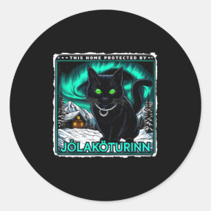 Retro Yule Cat Icelandic This Home Protected Jólak Classic Round Sticker
