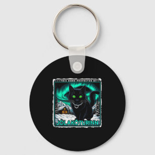 Retro Yule Cat Icelandic This Home Protected Jólak Key Ring