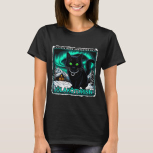 Retro Yule Cat Icelandic This Home Protected Jólak T-Shirt