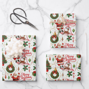 Retro Yuletide Cheer: Merry & Bright Holiday Wrapping Paper Sheet