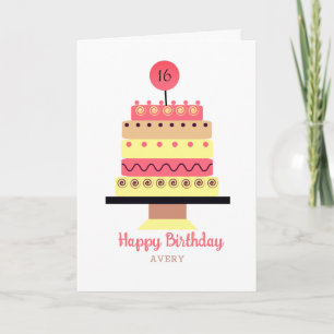 Retro Yummy Tall Cake Original Art Birthday Card