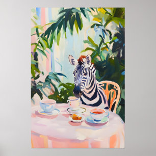 Retro Zebra Poster, Zebra Oil Painting, Vintage Poster