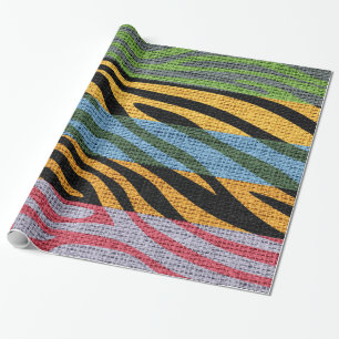 Retro Zebra Skin Print Pattern Burlap Rustic #2 Wrapping Paper