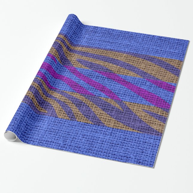 Retro Zebra Skin Print Pattern Burlap Rustic #3 Wrapping Paper (Unrolled)