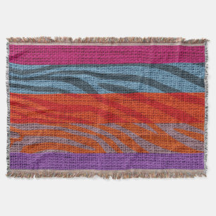 Retro Zebra Skin Print Pattern Burlap Rustic #4 Throw Blanket