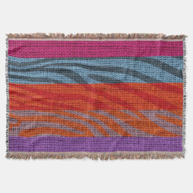 Retro Zebra Skin Print Pattern Burlap Rustic #4 Throw Blanket (Front)