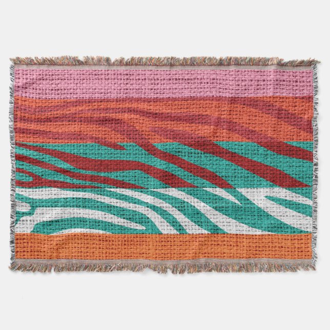 Retro Zebra Skin Print Pattern Burlap Rustic #6 Throw Blanket (Front)