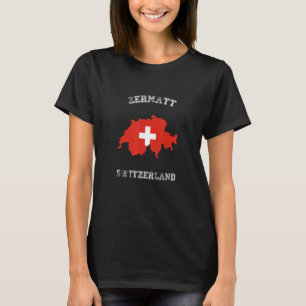 Retro Zermatt Switzerland Distressed Map Flag T-Shirt