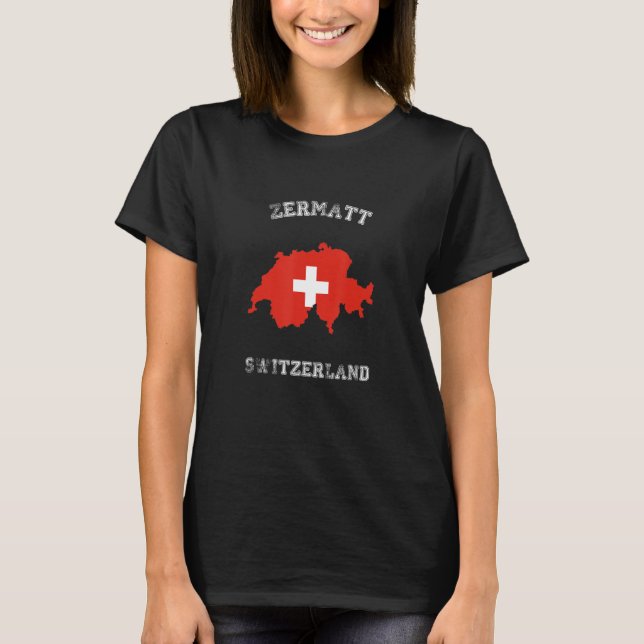 Retro Zermatt Switzerland Distressed Map Flag T-Shirt (Front)