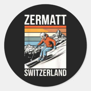 Retro zermatt switzerland ski resort fun alpine classic round sticker