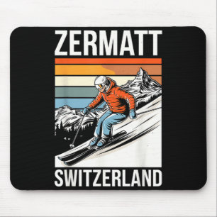 Retro zermatt switzerland ski resort fun alpine mouse mat