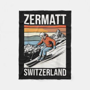 Retro Zermatt Switzerland Ski Resort, Fun Alpine S Fleece Blanket