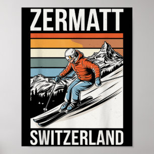 Retro Zermatt Switzerland Ski Resort, Fun Alpine S Poster