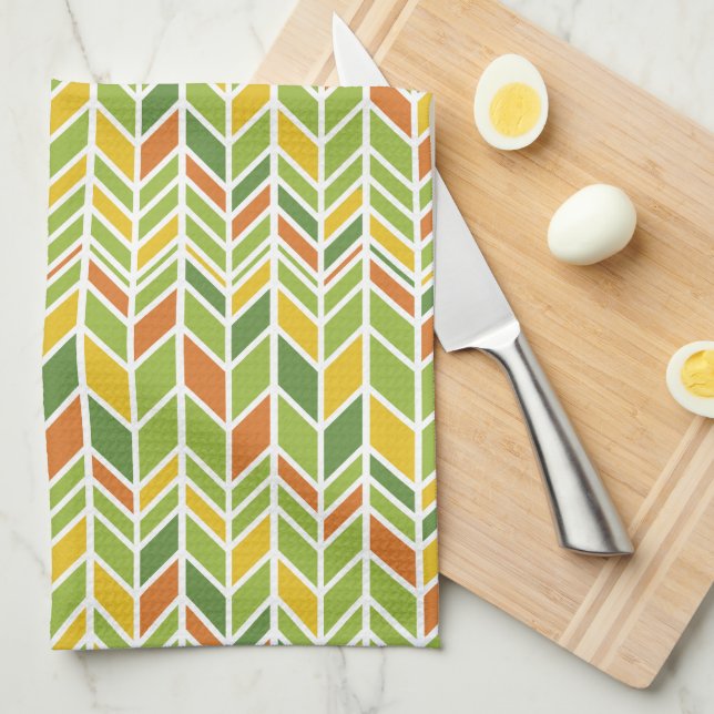 Retro Zig-Zag Orange & Green Chevron Tea Towel (Quarter Fold)