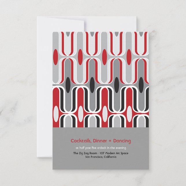 Retro Zig Zag Pattern Modern Art Wedding Reception Invitation (Front)