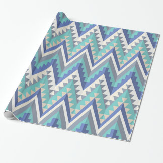 Retro Zigzag Chevron Teal Blue Grey Taupe White Wrapping Paper
