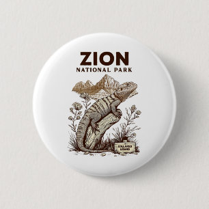 Retro Zion National Park Collared Lizard Hiking Ca 6 Cm Round Badge