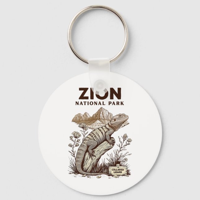 Retro Zion National Park Collared Lizard Hiking Ca Key Ring (Front)