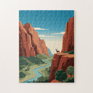 Retro Zion National Park Mid-Century Travel Poster Jigsaw Puzzle